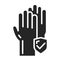Rubber cleaning gloves black glyph icon. Hand protection against pollution. Pictogram for web page, mobile app, promo