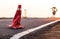 The rubber cone was demolished on the paved road