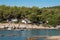 Rubber dinghies on camping beach