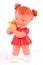 Rubber doll with red dress on