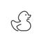 Rubber duck line icon. Symbol of childrens department in store, online shopping, e-commerce outline label vector