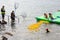 Rubber duck racing in the harbor: nearing the finish line