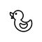 Rubber duck thin line icon. Outline symbol baby bathing toy for the design of children`s webstie and mobile applications