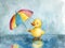 Rubber Duckie in colorful spring rain shower