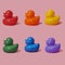 Rubber ducks with the colors of the rainbow flag
