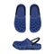 Rubber flip flops in blue. Top view and side. Summer aqua shoes with holes and strap on the heel.Silicone slates for children and