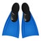 Rubber flippers for swimming, blue with black, top view. Isolated vector image