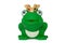 Rubber frog toys. Funny cute rubber green frog king or frog prince toy isolated on a white background. Macro