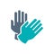 Rubber gloves colored icon. Cleaning supply, hand disinfection symbol