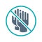 Rubber gloves with prohibition sign colored icon. No hand protective, forbidden measures symbol