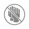 Rubber gloves with prohibition sign gray icon. No hand protective, forbidden measures symbol