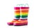 Rubber kid rain boots colorful print. Foot wear for children isolated