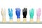 Rubber medical gloves of different colors isolated