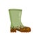 Rubber muddy boot with dirt. Waterproof rain shoes for fishing and gardening.