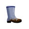 Rubber muddy boot with dirt. Waterproof rain shoes for fishing and gardening.