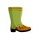 Rubber muddy boot with dirt. Waterproof rain shoes for fishing and gardening.