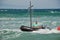 Rubber sailing boat in the turquoise waters of the Mediterranean sea