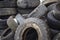 Rubber tires in a landfill.