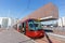 Rubber-tyred tram type Translohr at Piazzale Roma public transport in Venice, Italy