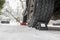 Rubber Wheel Chock, compact anti-rollback stop under the wheel of the car on the snow.