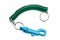 A rubber wrapped steel secure loop chain with blue plastic quick release clasp hook
