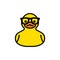 Rubber yellow duck in sunglasses icon isolated