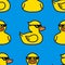 Rubber yellow duck in sunglasses. Seamless Pattern