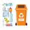 Rubbish bin for recycling different types of waste. Garbage container for plastic trash vector infographics