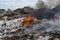 Rubbish hill on fire. Pollution Concepts. Big mountain Garbage Recycling yard