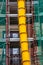 Rubble drain pipes on the external faÃ§ade of a building under construction or renovation