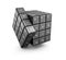 Rubik& x27;s cube with keyboard buttons, 3d illustration isolated white