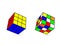 Rubiks cube collected and progress. Math toy puzzle for addicting logical 3D entertainment color intelligence training.