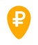 Ruble currency symbol in pin point for icon, russia ruble money yellow orange, ruble money symbol in pointer pin, russian ruble