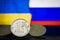 Ruble Fall Ukraine Russian War Sanctions Flags Background Macro