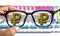 Ruble money sign in glasses, russia ruble symbol and glasses for business finance online concept, make money and online business