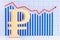 Ruble symbol with growing chart. 3D