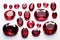 Ruby gemstone collection on white background