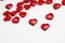 Ruby hearts on white background