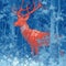 Ruby Red Deer in Electric Blue Forest - Nature Stock Image