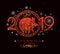 Ruby Red symbol on black. Pig 2019 in the Chinese calendar.