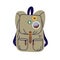 Rucksack, travel backpack. Packed tourists bag, knapsack for trekking, hiking. Touristic luggage, haversack with sticker