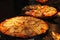 Ruddy dough. Italian pizza in the restaurant`s kitchen oven.