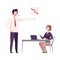 Rude Boss Yelling to Female Office Worker, Stressful Working Environment Flat Vector Illustration