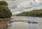 Rudyard Lake, England - trees and boats and cloudy skies.