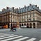 Rue Rivoli, one of the most beautiful street in Paris, view of the arcade and the haussmannian building