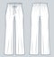 Ruffled Pants technical fashion illustration. Pajama Pants fashion flat technical drawing template, drawstring waist, relaxed fit