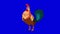 Rufous Rooster Walks and Crows. Classic handmade Animation Isolated on Blue Screen