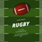 Rugby or american football sport league competition poster announcement with realistic 3d oval ball top view on the green field