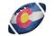 Rugby ball Colorado state flag. Colorado flag background Rugby b