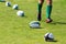 Rugby. Balls lying on pitch during workout
